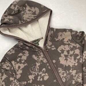 Eddie Bauer Hooded Full Zip Sweatshirt Women’s L Sherpa Lined Floral Cotton Poly